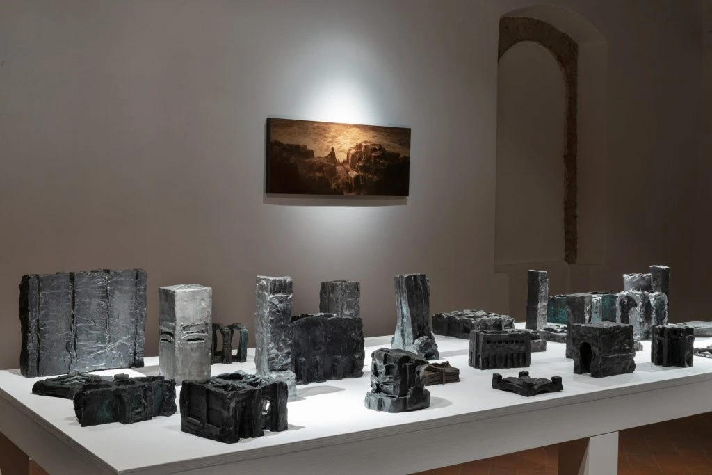 Per Kirkeby’s bronze architectural models alongside a photographic work by Lars von Trier at Casa Masaccio